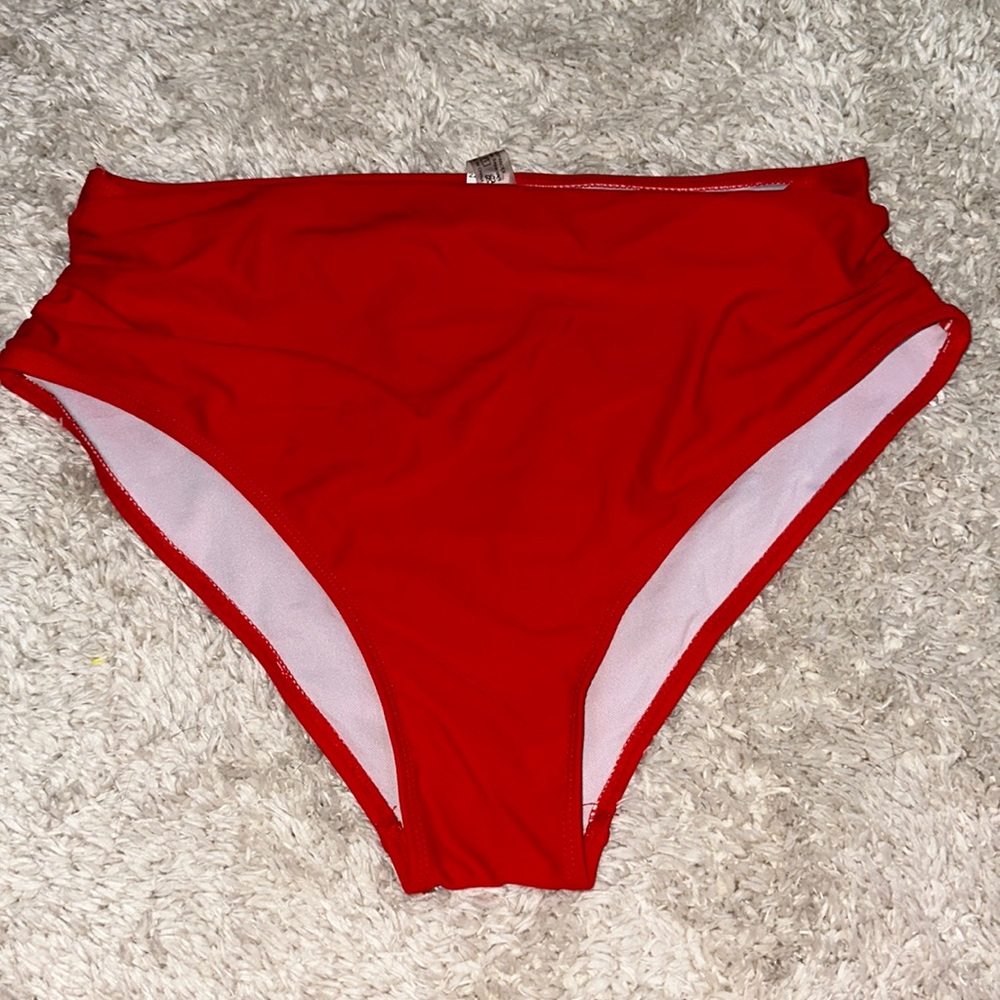 red semi high waisted bottom with scrunch on the side